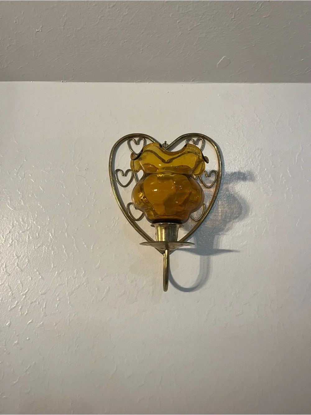 Home Interiors Amber Glass Heart Wall Sconces with Ruffled Shades